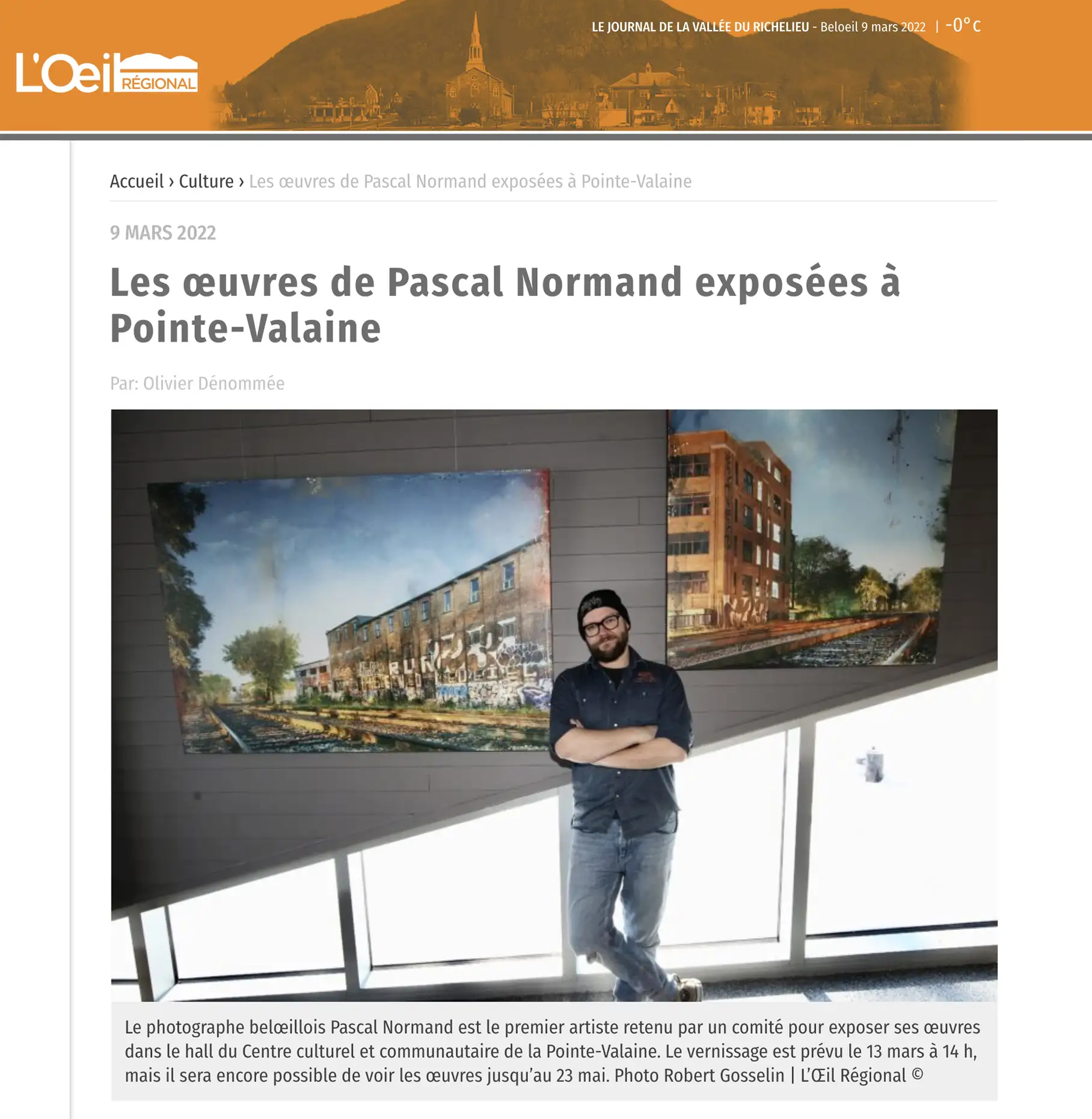 Article de L'Oeil Régiona 2022 - Pascal Normand expose à Pointe Valaine