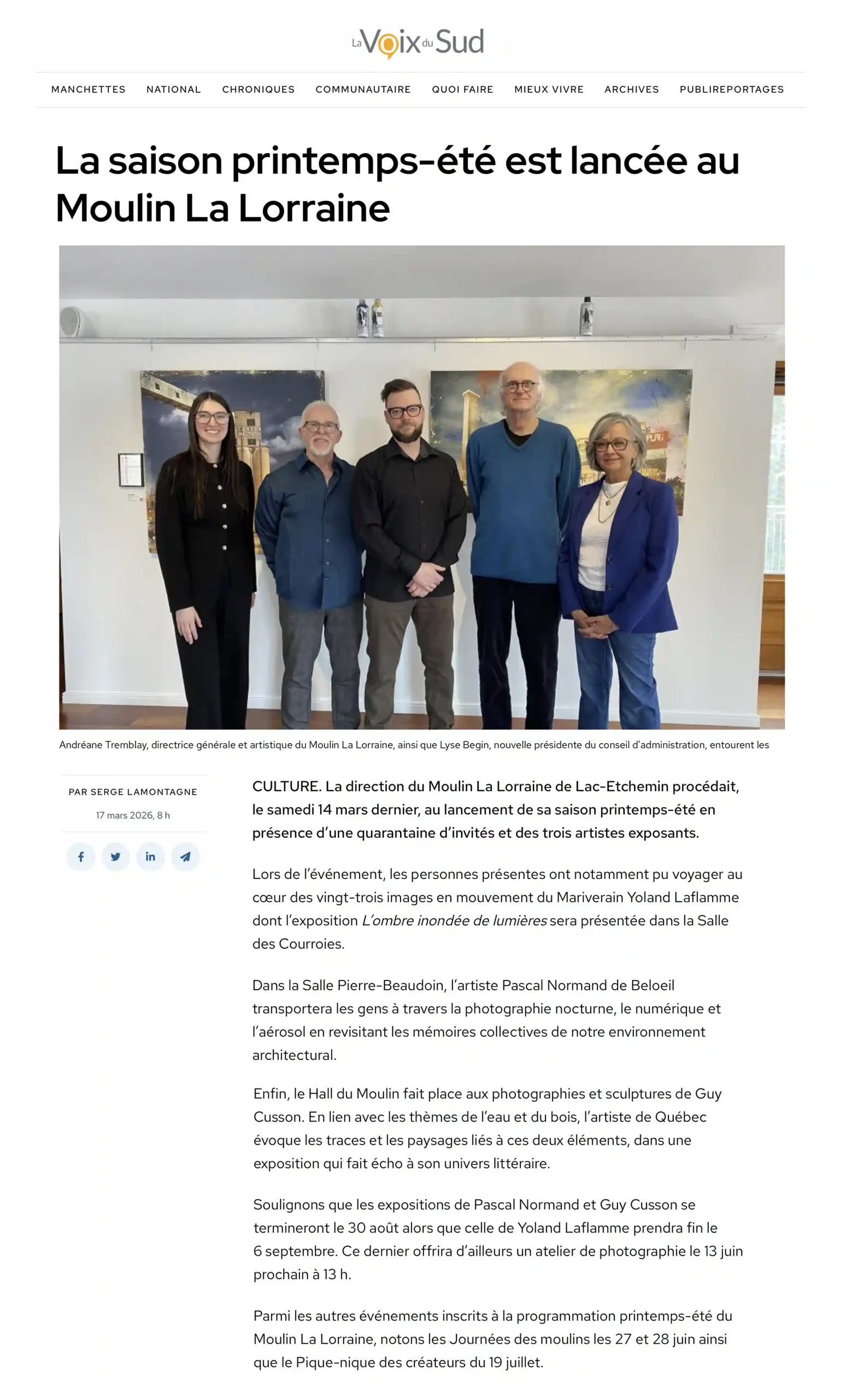 article LA VOIX DU SUD Moulin La Lorraine 17 mars 2026