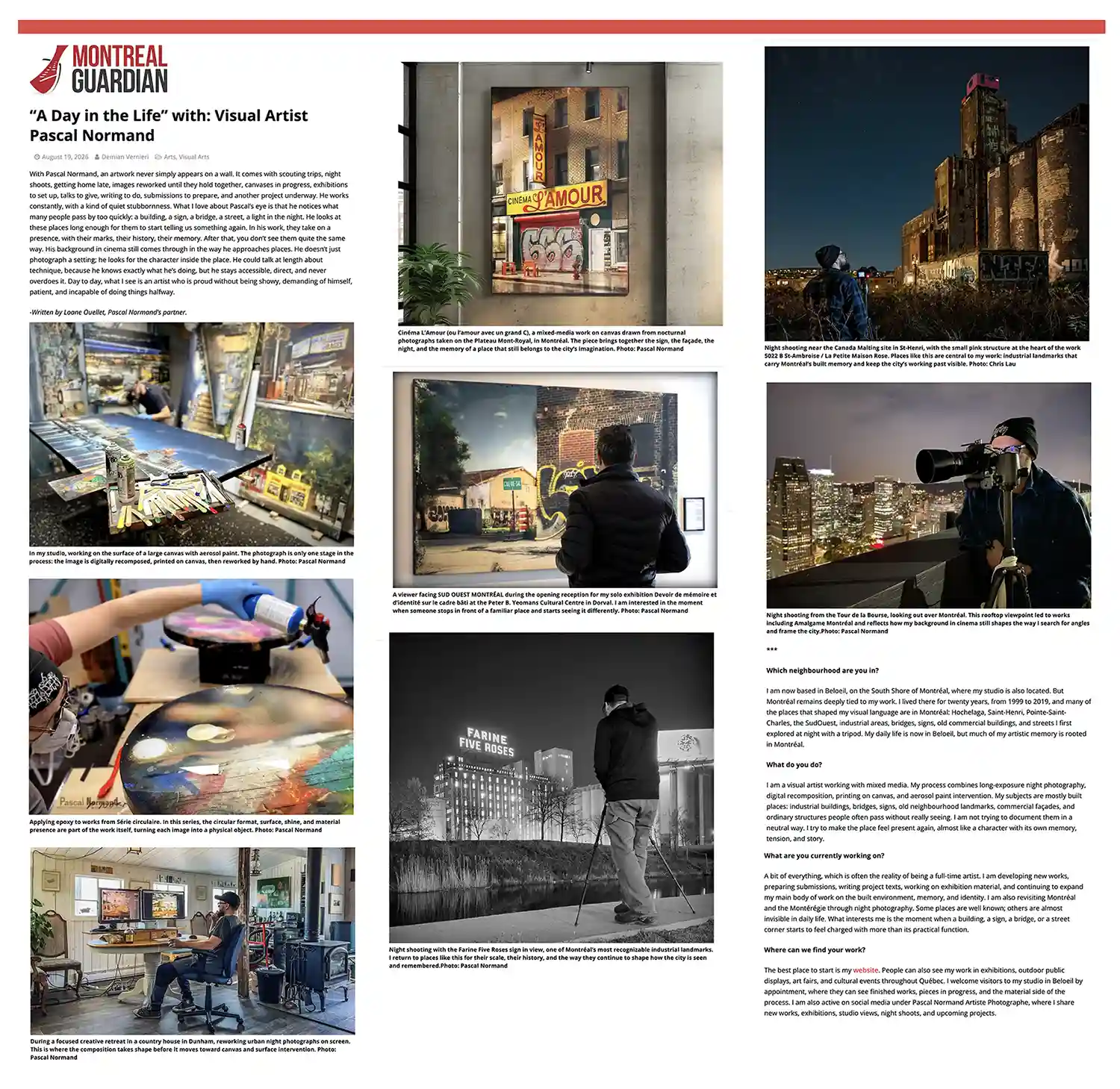 Article "portrait de l'artiste Pascal Normand "The Montreal Guardian. août 2026